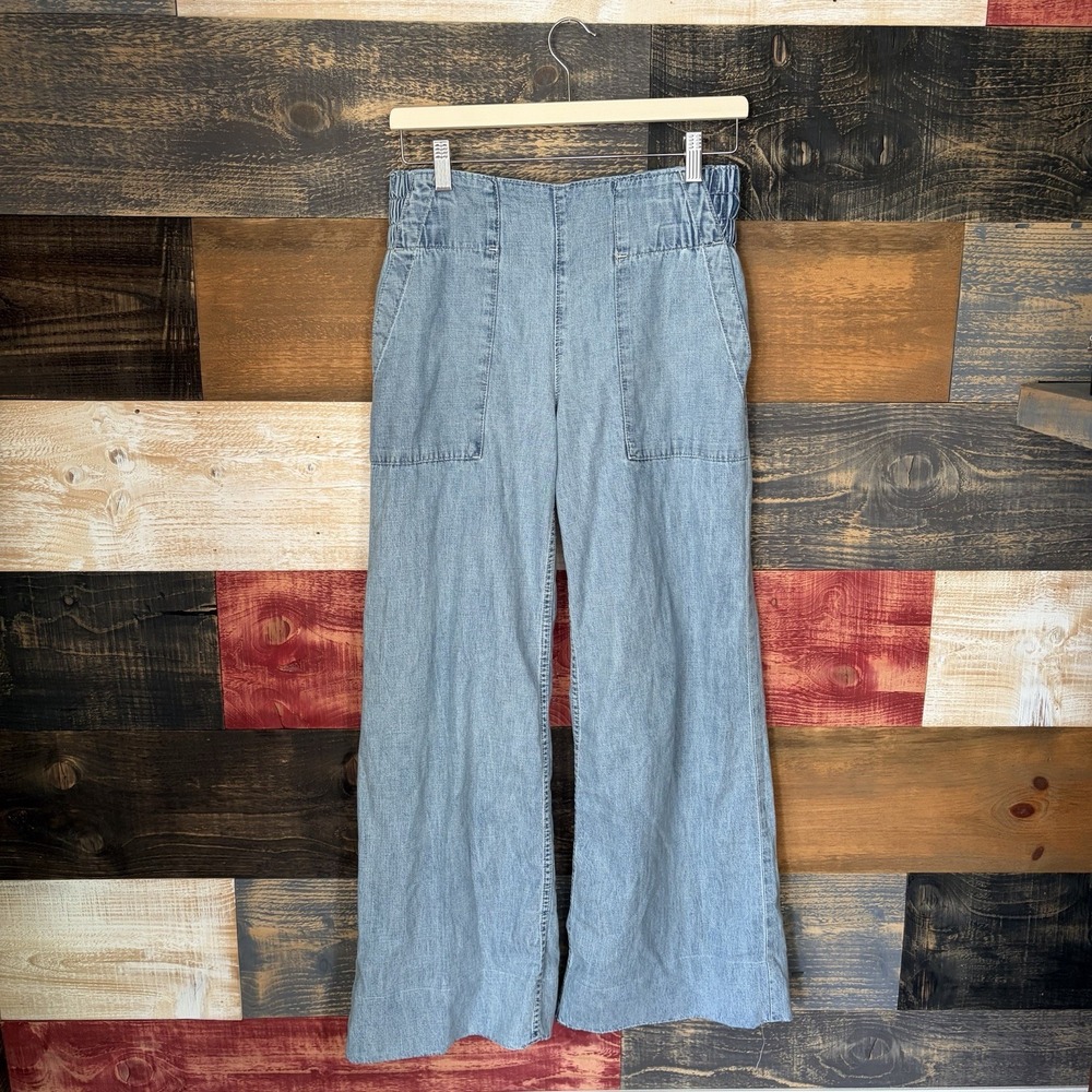 Free People We The Free Breezy Dusk Light Denim Pull-On Wide Leg Jeans Size XS